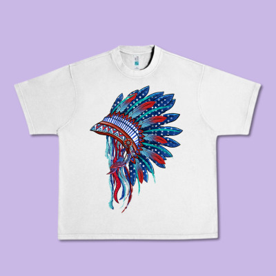 Indian Headdress With American Flag Urban Heavy Tee Designed By Barkaloodesign
