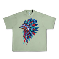 Oil Green indian headdress with american flag Urban Heavy Tee - BarkalooDesign