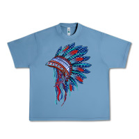 Pebble Blue indian headdress with american flag Urban Heavy Tee - BarkalooDesign