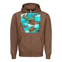 Chestnut Mama Bear Hunting Fish With Leopard Seamless Pattern Zipper Hoodie - BundleAndBundleShop