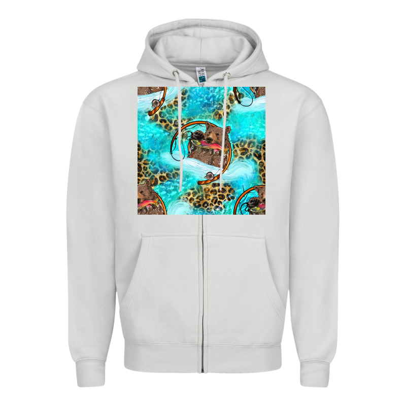Mama Bear Hunting Fish With Leopard Seamless Pattern Zipper Hoodie by BundleAndBundleShop | Teevron