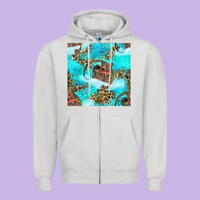 Mama Bear Hunting Fish With Leopard Seamless Pattern Zipper Hoodie Designed By Bundleandbundleshop