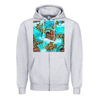 Heather Grey Mama Bear Hunting Fish With Leopard Seamless Pattern Zipper Hoodie - BundleAndBundleShop