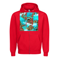 Red Mama Bear Hunting Fish With Leopard Seamless Pattern Zipper Hoodie - BundleAndBundleShop