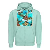 Seafoam Mama Bear Hunting Fish With Leopard Seamless Pattern Zipper Hoodie - BundleAndBundleShop