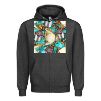 Charcoal Heather Paper Fish And Canned With Anchor Seamless Pattern Pbs Zipper Hoodie - BundleAndBundleShop