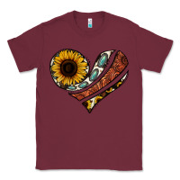 Burgundy western sunflower cowhide  heart Classic Tee - Jasminsmagicworld