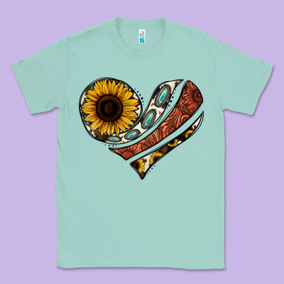 Western Sunflower Cowhide  Heart Classic Tee Designed By Jasminsmagicworld