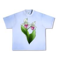 Grape Ice Pink And White Lady's Slipper Flower Illustrations Urban Heavy Tee - LillyAllenDesigns