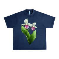 Navy Pink And White Lady's Slipper Flower Illustrations Urban Heavy Tee - LillyAllenDesigns