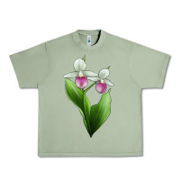 Oil Green Pink And White Lady's Slipper Flower Illustrations Urban Heavy Tee - LillyAllenDesigns