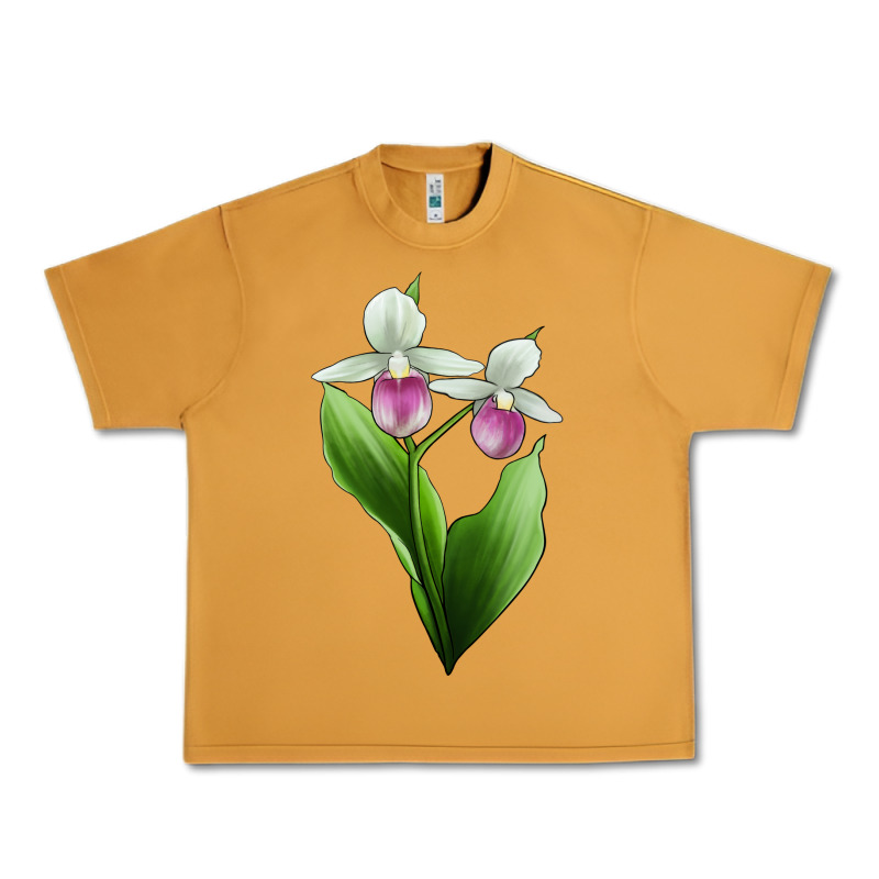 Pink And White Lady's Slipper Flower Illustrations Urban Heavy Tee by LillyAllenDesigns | Teevron