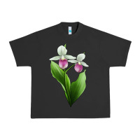 Pigment Black Pink And White Lady's Slipper Flower Illustrations Urban Heavy Tee - LillyAllenDesigns