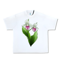 White Pink And White Lady's Slipper Flower Illustrations Urban Heavy Tee - LillyAllenDesigns