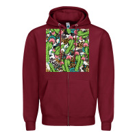 Burgundy Western Cactus And Turquoise Gemstone With Leopard And Cowhide Seamles Zipper Hoodie - BundleAndBundleShop
