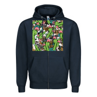 Navy Western Cactus And Turquoise Gemstone With Leopard And Cowhide Seamles Zipper Hoodie - BundleAndBundleShop
