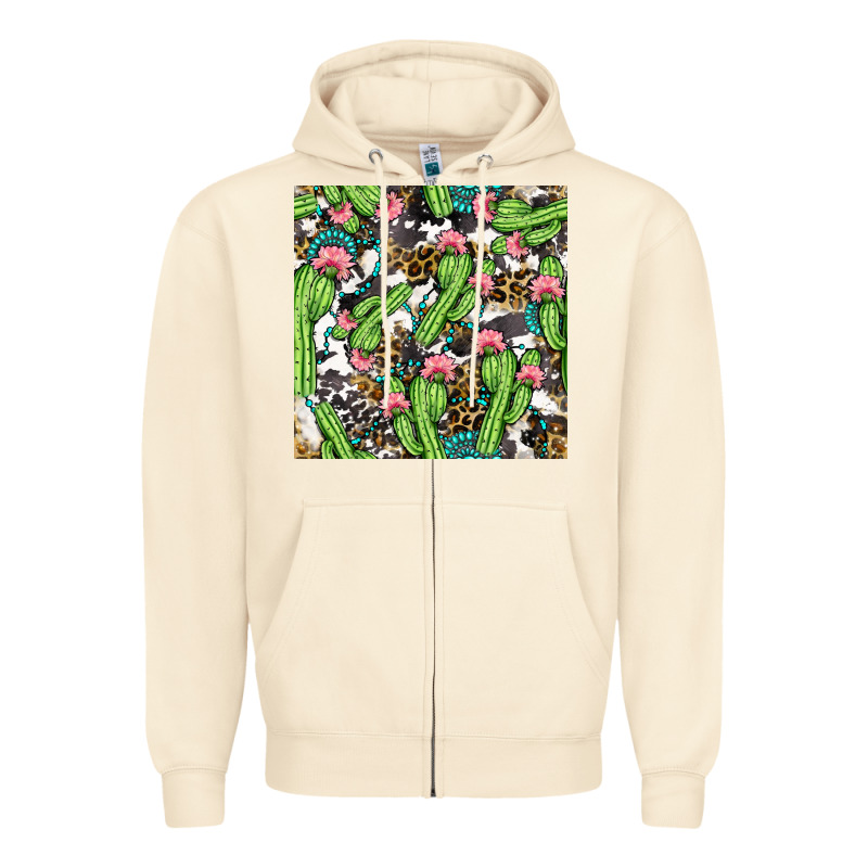Western Cactus And Turquoise Gemstone With Leopard And Cowhide Seamles Zipper Hoodie by BundleAndBundleShop | Teevron
