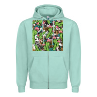 Seafoam Western Cactus And Turquoise Gemstone With Leopard And Cowhide Seamles Zipper Hoodie - BundleAndBundleShop