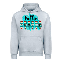 Heather Grey Hello Summer Serape Turquoise Urban Hoodie - CowCowDesign