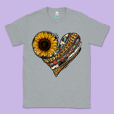 Western Sunflower Leopard Cowhide Heart Classic Tee Designed By Jasminsmagicworld