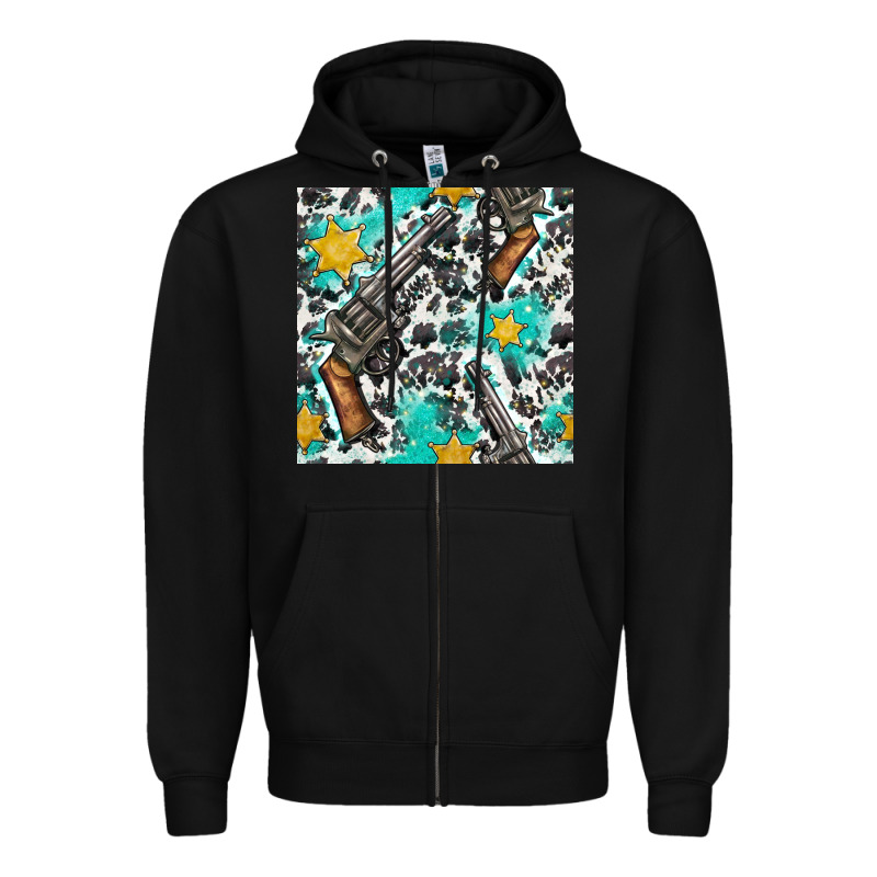 Western Gun And Sheriff Stars With Cowhide Seamless Pattern Zipper Hoodie by BundleAndBundleShop | Teevron