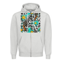 Dove Grey Western Gun And Sheriff Stars With Cowhide Seamless Pattern Zipper Hoodie - BundleAndBundleShop