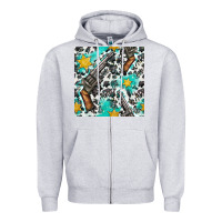 Heather Grey Western Gun And Sheriff Stars With Cowhide Seamless Pattern Zipper Hoodie - BundleAndBundleShop