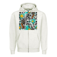 Oatmeal Heather Western Gun And Sheriff Stars With Cowhide Seamless Pattern Zipper Hoodie - BundleAndBundleShop
