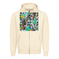 Sandshell Western Gun And Sheriff Stars With Cowhide Seamless Pattern Zipper Hoodie - BundleAndBundleShop
