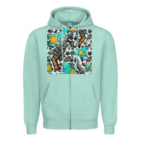 Seafoam Western Gun And Sheriff Stars With Cowhide Seamless Pattern Zipper Hoodie - BundleAndBundleShop