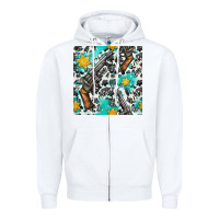 White Western Gun And Sheriff Stars With Cowhide Seamless Pattern Zipper Hoodie - BundleAndBundleShop