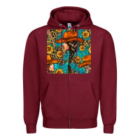 Burgundy Western Girl Hair Clasp And Sunflower With Leopard And Glitter Seamles Zipper Hoodie - BundleAndBundleShop