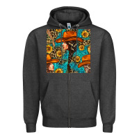 Charcoal Heather Western Girl Hair Clasp And Sunflower With Leopard And Glitter Seamles Zipper Hoodie - BundleAndBundleShop