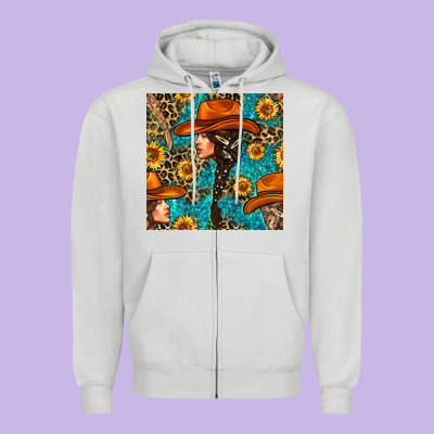 Western Girl Hair Clasp And Sunflower With Leopard And Glitter Seamles Zipper Hoodie Designed By Bundleandbundleshop