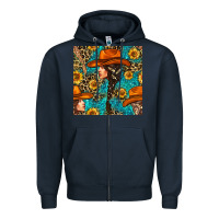 Navy Western Girl Hair Clasp And Sunflower With Leopard And Glitter Seamles Zipper Hoodie - BundleAndBundleShop