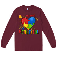 Burgundy different is beautiful autism Long Sleeve Tee - MaliasSmallBusiness