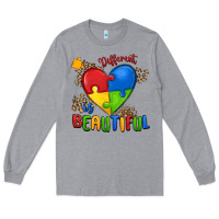 Heather Grey different is beautiful autism Long Sleeve Tee - MaliasSmallBusiness