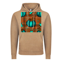 Vintage Coffee turquoise pumpkin plaid seamless pattern Vintage Hoodie - BundleAndBundleShop