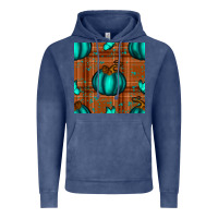 Vintage Denim turquoise pumpkin plaid seamless pattern Vintage Hoodie - BundleAndBundleShop