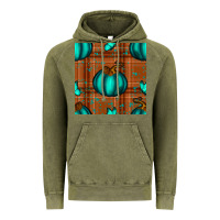 Vintage Olive turquoise pumpkin plaid seamless pattern Vintage Hoodie - BundleAndBundleShop