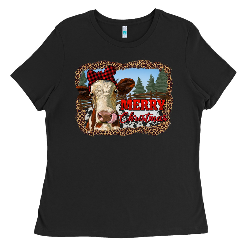 Merry Christmas Heifer Cow With Farm Ladies Tee by RanaPortraitStore | Teevron