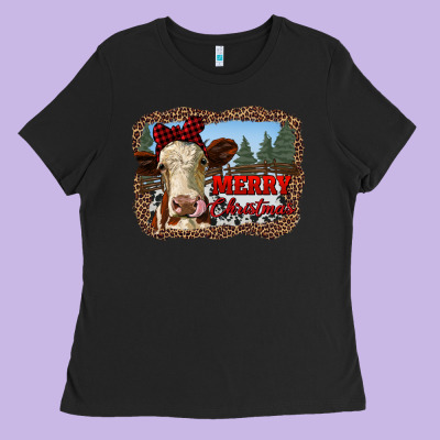 Merry Christmas Heifer Cow With Farm Ladies Tee Designed By Ranaportraitstore
