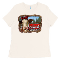 Bone merry christmas heifer cow with farm Ladies Tee - RanaPortraitStore