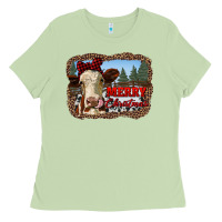 Matcha merry christmas heifer cow with farm Ladies Tee - RanaPortraitStore