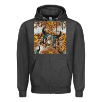 Charcoal Heather Western Bull Skull And Sunflowers With Leopard Seamless Pattern Zipper Hoodie - BundleAndBundleShop