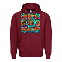 Burgundy Western Horseshoe And Arrow With Leopard And Serape Seamless Pattern Zipper Hoodie - BundleAndBundleShop