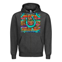 Charcoal Heather Western Horseshoe And Arrow With Leopard And Serape Seamless Pattern Zipper Hoodie - BundleAndBundleShop