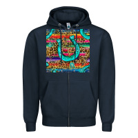 Navy Western Horseshoe And Arrow With Leopard And Serape Seamless Pattern Zipper Hoodie - BundleAndBundleShop