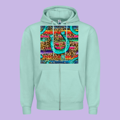 Western Horseshoe And Arrow With Leopard And Serape Seamless Pattern Zipper Hoodie Designed By Bundleandbundleshop