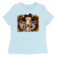Baby Blue heifer cow christmas western background Ladies Tee - RanaPortraitStore